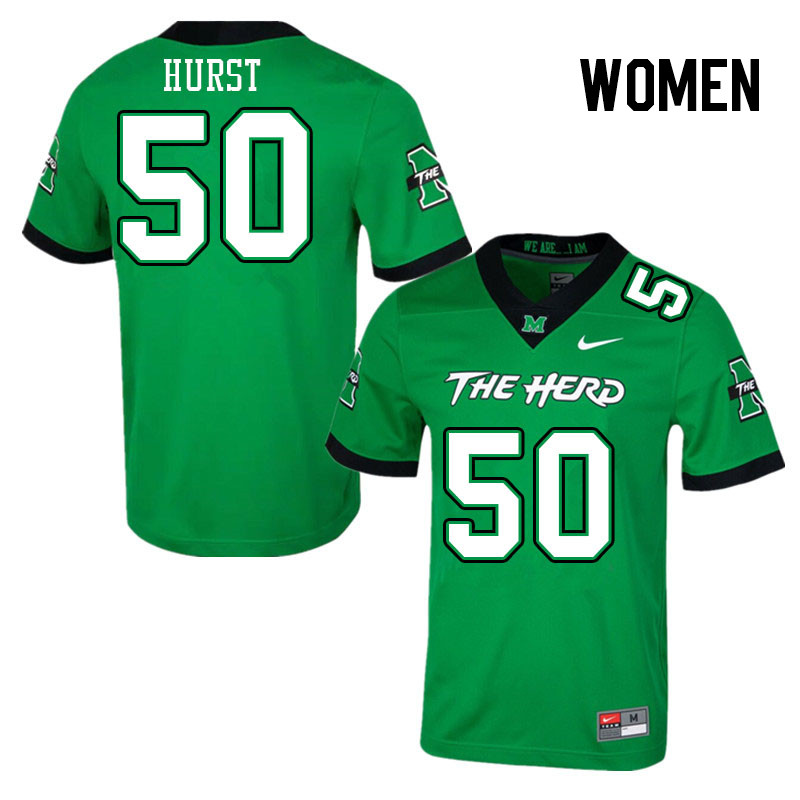 Women #50 Tyshawn Hurst Marshall Thundering Herd College Football Jerseys Stitched-Green